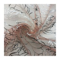 Nouveau tissu en tulle floral à motif holographique argenté, très léger, imprimé brillant, tissu tricoté pour robe de fête de mariage