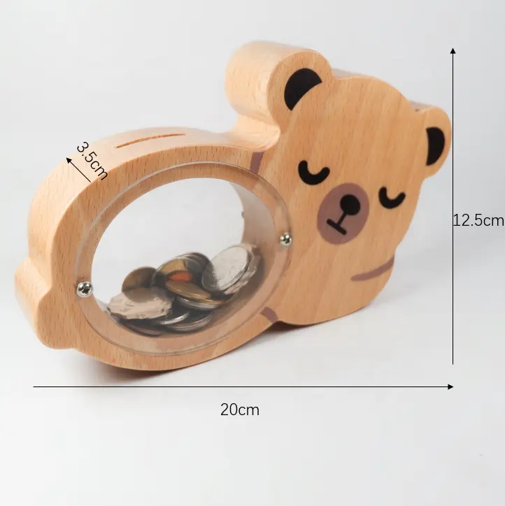 2021 New Design Kids Back To School Gift Wooden Coin Bank Cute Piggy Bank Toy Bear Money Box