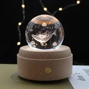 Creative Electronic Gift Lamp Decoration 3D Crystal Ball Night Light With Rotating Music Box For Baby Room