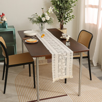 Nappe de table vintage en dentelle ajourée à franges, style américain, pour meuble TV, table basse, table à manger, chemin de table moderne et minimaliste