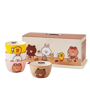 Ensemble de 4 bols en céramique, motif lapin brun de dessin animé, Sally Choco, vaisselle pour la maison, boîte cadeau pour le dîner quotidien en famille - Product Image 6