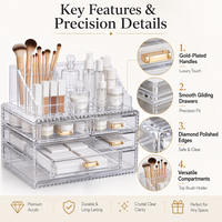 Organisateur de maquillage personnalisé OEM en acrylique transparent et nylon, boîte de rangement cosmétique, présentoir à tiroirs, support pour pinceaux, étagère pour soins de la peau