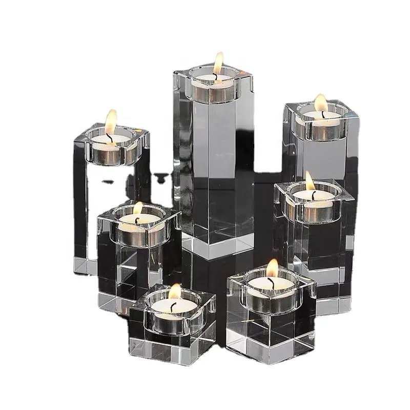 Square glass candle holder frost glass candle holder european style romantic crystal candlestick ornaments