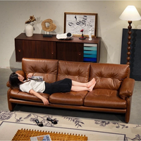 Canapé d'angle de bureau exécutif et de salon, 2,6 mètres, une place, trois places, surface en cuir véritable, bois massif