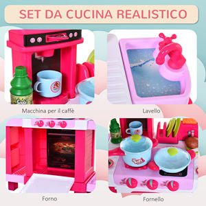 HOMCOM Jouet de cuisine pour enfants avec 38 accessoires inclus, avec lumières et sons réalistes, 78x29x87 cm, rose - Product Image 5