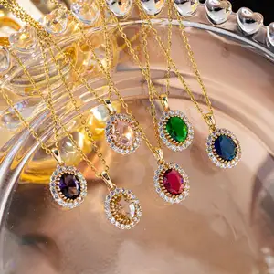 Colorful Emerald Necklace Korean Women Light Luxury Japan Korea Pendant Trendy Simple Emerald Crystal Short Clavicle Chain