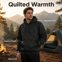 Hoodie matelassé en nylon imperméable léger MITO avec capuche réglable, poche kangourou, pull chaud et isolé pour la randonnée et les voyages