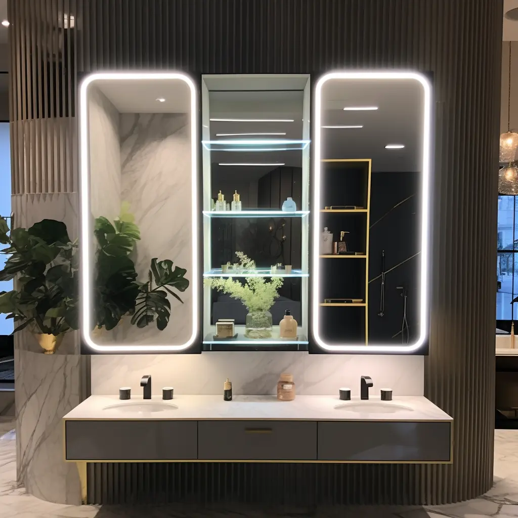 Wandmontage Medizinschrank beleuchteter Badezimmerspiegel Schrank Becken-Set Medizinschrank mit Spiegel Led-Licht-Defog