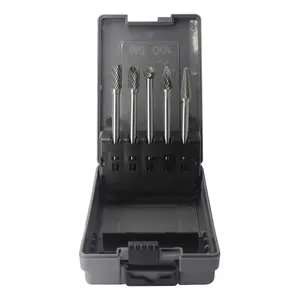 5Pcs Rotary Burrs Carbide Tập Tin 1/4 Inch Rắn Đôi Cắt Công Cụ Dài Shank Carbide Burr Set