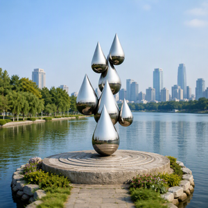 Escultura de Gota de Agua en Forma de Lágrima de Acero Inoxidable para Exteriores, Pulida a Espejo, Arte Abstracto Moderno para Decoración de Jardín, Lago o Estanque - Product Image 4
