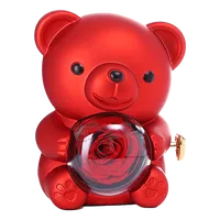Boîte d'emballage de bijoux en plastique rotative en forme d'ours en peluche, idéale comme cadeau pour la fête des mères ou la Saint-Valentin.