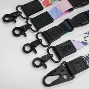 Custom Logo Cut Style Durable <b>Polyester</b> Leather <b>Lanyards</b> Keychain with Metal Hook for Card Holder - Product Image 2