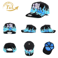 Gorras de Béisbol 4UGEAR con Bordado de Llama Azul, Gorras Deportivas de 5 Paneles con Logotipo Personalizado, Gorras Snapback para Mujer