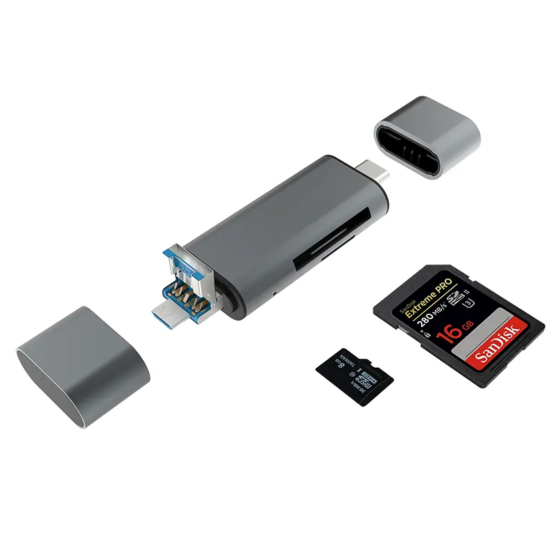 3 In 1 USB3.0 Mirco OTG Support SD TF Card Type-C Card Reader Writer for Macbook Tablet Phone Computer