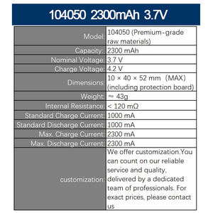 104050 2300mAh 3.7V(Premium-grade raw materials)Factory Wholesale Portable Rechargeable Li-Ion <b>Battery</b> Wireless <b>Lipo</b> <b>Battery</b> - Product Image 2