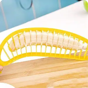 Banana Slicer Yellow Color 11.25" Practical Kitchen Tool Plastic Salad Fruit Peeler Banana Cutter Chopper