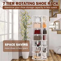 Étagère à chaussures et organisateur de jouets en bois rotatif à 360 degrés à 7 niveaux, tour haute, autoportante, gain de place, rangement pour salon