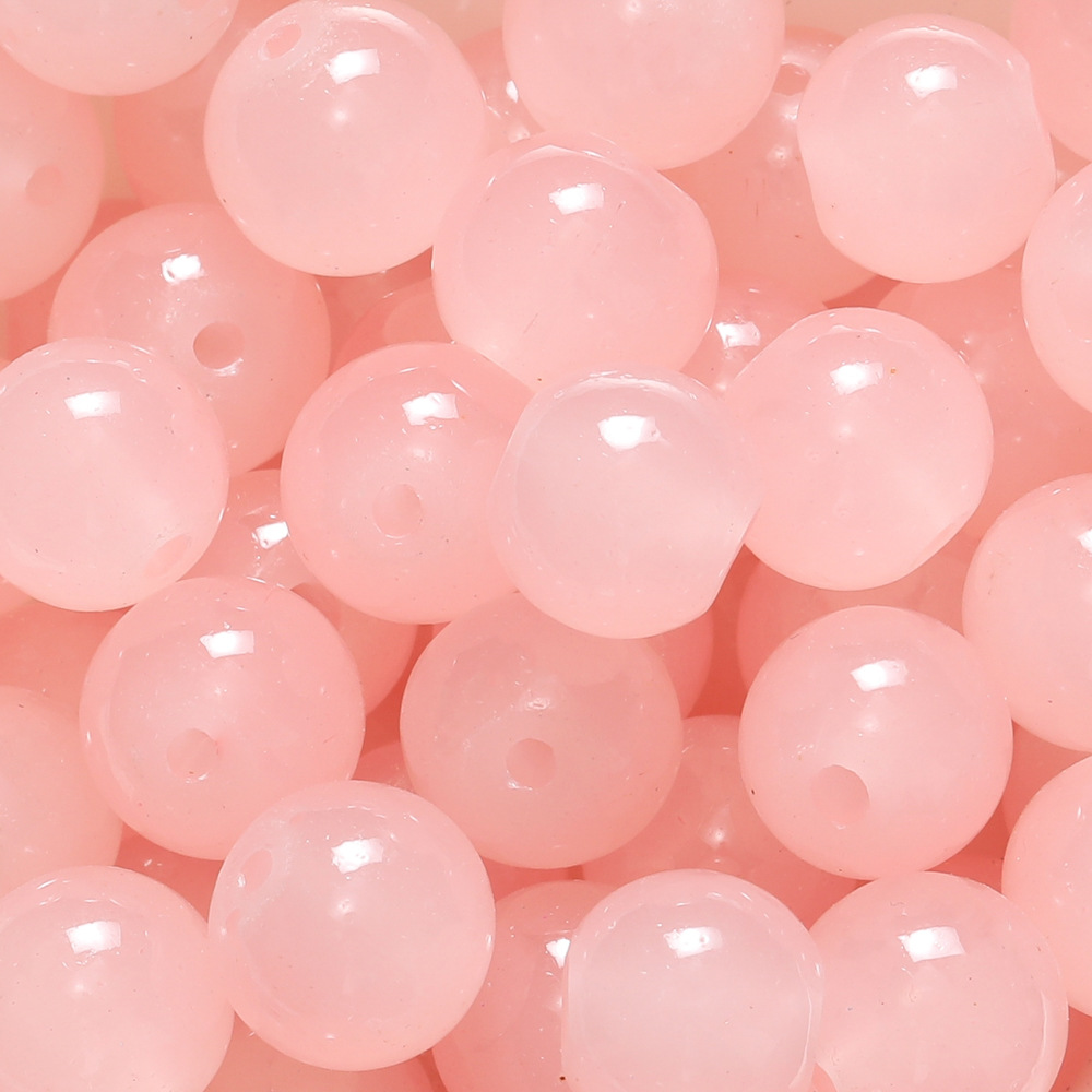 Perles de verre imitation jade 10 mm - Rose
