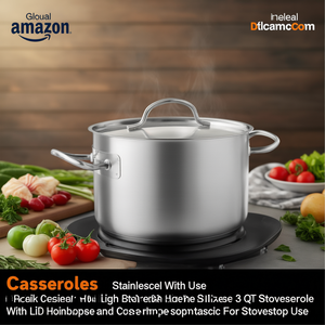 Casseruola alta Chef Classic da 3 Qt in acciaio inossidabile con coperchio per uso su piano cottura - Product Image 3
