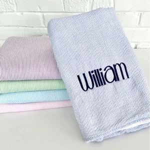 Personalized Soft Rectangle <b>Towels</b> 30*60Inch Monogram Striped Seersucker Beach Swimming <b>Towel</b> - Product Image 5