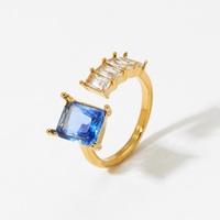 Cincin zirkon lapis emas 18 K wanita, cincin perhiasan lapis emas cantik warna-warni yang dapat disesuaikan, cincin modis baja tahan karat untuk wanita