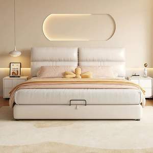 <span class=keywords><strong>Lit</strong></span> en cuir résistant à l'usure, design confortable et doux, en pin massif pour meubles de chambre à coucher modernes, projets hôteliers - Product Image 1