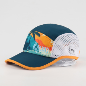 Gorra <span class=keywords><strong>de</strong></span> running personalizada al por mayor <span class=keywords><strong>de</strong></span> 5 paneles con impresión completa, gorra <span class=keywords><strong>de</strong></span> campamento con orificios cortados a láser, visera plana, parche bordado, hebilla y secado rápido - Product Image 1