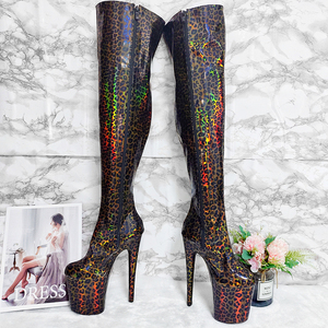 <span class=keywords><strong>Stivali</strong></span> Altissimi con Tacco 20cm, <span class=keywords><strong>Stivali</strong></span> da Donna Sopra il Ginocchio con Lacci e Punta Tonda, Scarpe da Ballo Cutout, <span class=keywords><strong>Stivali</strong></span> Sexy alla Coscia da 7.8 Pollici - Product Image 1
