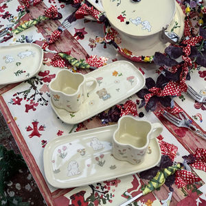 Assiette à petit déjeuner en céramique en forme de petit ours et de lapin mignon, plateau en céramique, crème, vaisselle de haute qualité, tasse à café et à lait - Product Image 2