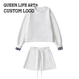 Conjunto de Sudadera con Capucha de Dos Piezas de Gran Tamaño para Mujer, Top Corto, Vestido Corto de Punto de Algodón y Licra, Estampado con Cremallera y Bordado, Y2K, a Medida, 1 Unidad - Product Image 1