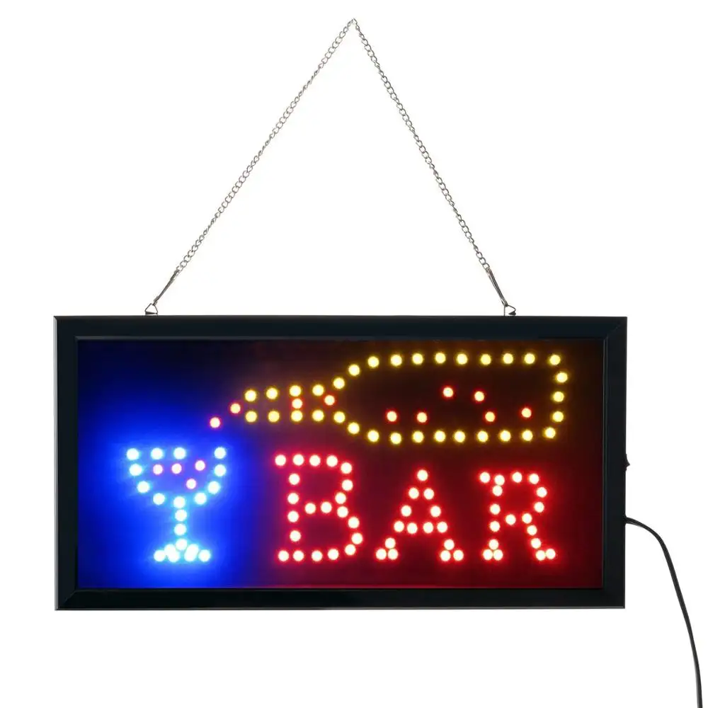 Bar Led Tanda Terbuka Lampu Neon Led, Tanda Tampilan Elektrik 19X10 Inci Dua Mode Kilat atau Stabil untuk Gua, Bar
