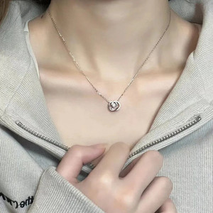 Double C Beating Heart Necklace For Women Zinc Alloy Pave Setting Clavicle Chain Gift Jewelry - Product Image 2