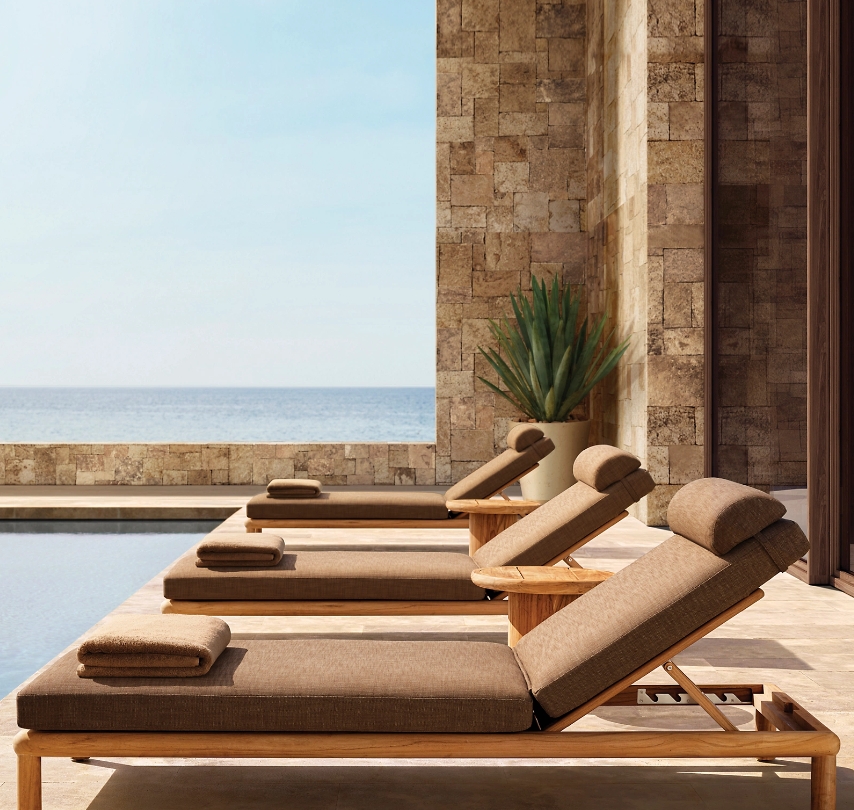 Luxury Villa Modern Teak Garden Lounge Solid Teak Wood Sunbed Outdoor Furniture