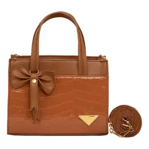 Bolso Bandolera Fana Lara Camel, Cuero Genuino con Patrón de Cocodrilo, Decoración con Lazo, Asa Única, Estilo Vintage, Uso Diario - Product Image 3