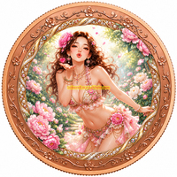 Médaille en cuivre pur 999 de 1 Troy oz, colorée, en relief, motif Pivoine Jeune Fille Jardin de Fleurs, objet de collection, souvenir, artisanat