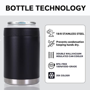 12oz Double-Walled 304 Stainless Steel Beer Can Bottle Cooler Portable Vacuum Insulated Lid Sustainable Metal PP <b>Hot</b>/<b>Cold</b> Wine - Product Image 3