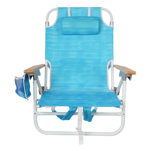 Kejie Custom <b>Blue</b> Aluminium Backpack with Luxury Adjustable Beach <b>Chair</b> Lounger Modern Design Wooden Armrest for Outdoor Use - Product Image 2