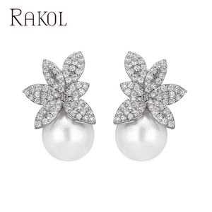 RAKOL EP2658 alta calidad moda nuevo diseño circón cristal flor perla pendientes para mujer entrega - Product Image 5