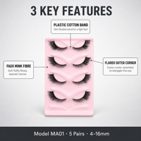 5 paires de faux cils œil de chat style renard, en vison synthétique monobloc, avec tige en plastique et coton, extrémité allongée, naturels, épais et bouclés