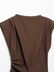 <span class=keywords><strong>Camiseta</strong></span> informal de color sólido para <span class=keywords><strong>mujer</strong></span> con almohadilla de hombro plisada de nuevo diseño - Product Image 6