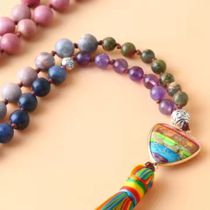 Collar bohemio de piedra natural Mala para mujer, abalorio imperial de amatista, collar con colgante de borla con cuentas de Rosario 108 - Product Image 6