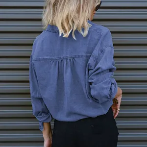 Camicie da donna in Denim 2024 primavera autunno Vintage Streetwear oversize da donna top Chic camicette <span class=keywords><strong>di</strong></span> <span class=keywords><strong>jeans</strong></span> monopetto alla moda - Product Image 5