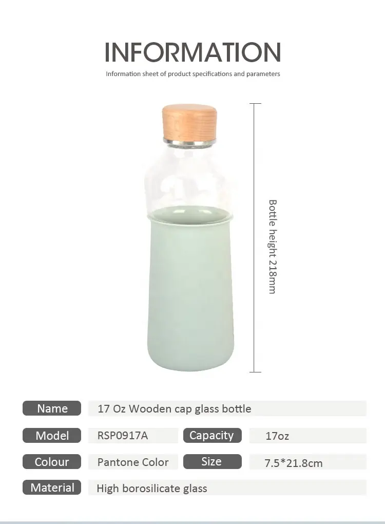 16 Oz Houten Cap Bpa-vrij Siliconen Schede Drinken Hoge Borosilicaatglas Fles