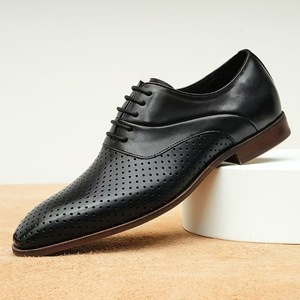 Chaussures d'été perforées respirantes pour hommes en cuir de vachette pleine fleur, surface souple, semelle souple, chaussures Oxford habillées en cuir pour affaires - Product Image 5