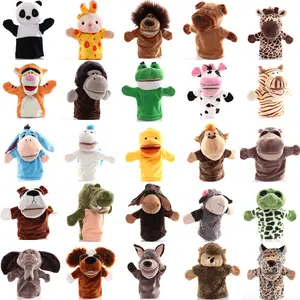 Cartoon animals plush hand puppets cute mouths movable tigers gorillas cows plush doll storytelling performances dolls