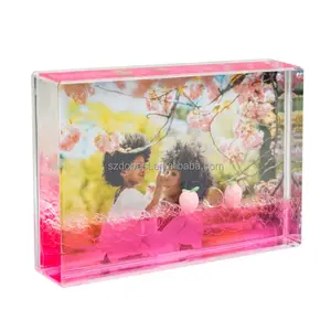 Acrylic 4x6 glitter snow globe for gifts anniversary 3D floating liquid filled photo frame