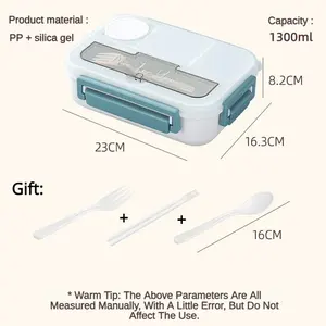 Lonchera Portátil de 1300 ml con Compartimentos, para Niños, Estudiantes y Oficina, con Tenedor y Cuchara, Apta para Microondas, Contenedor de Almacenamiento de Alimentos - Product Image 6