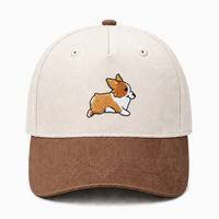 Casquette de baseball avec broderie de chien Corgi, casquette réglable pour homme et femme, visière incurvée, couleur crème et marron