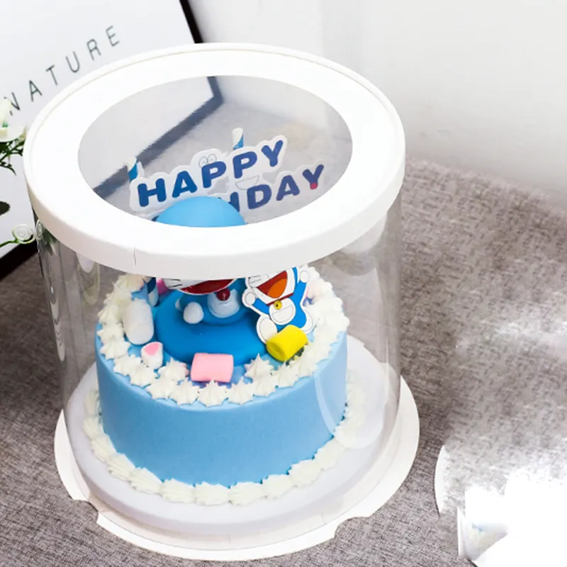 Boîte à gâteau ronde en papier Transparent en PET, Logo personnalisé, Stock échantillon, boîtes à pâtisserie en plastique blanc clair, pour boulangerie