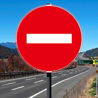 Señal de Advertencia de Tráfico, Carretera Cerrada, Placa Reflectante Redonda de Aluminio Roja de 60 cm con Impresión UV